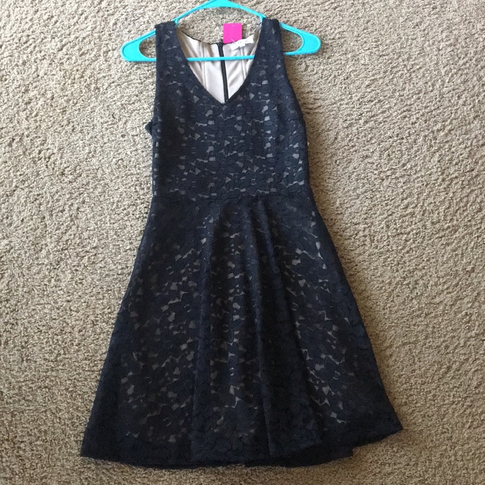 Black lace dress with cream slip attached